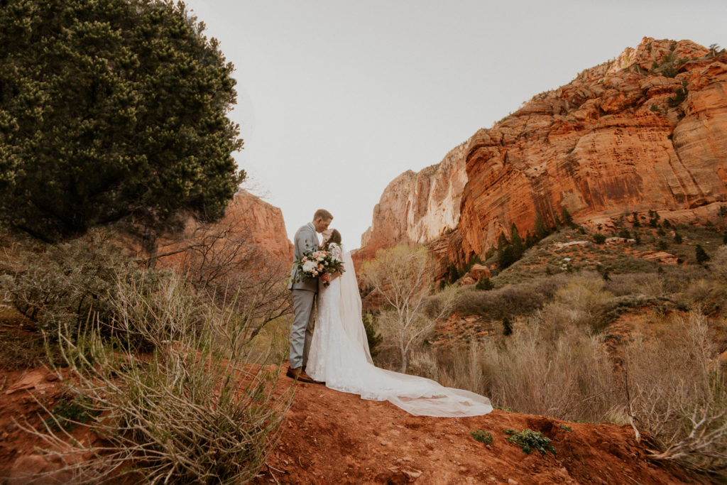 Bride & Groom at their elopement in Kolob Canyon at Zion National Park
